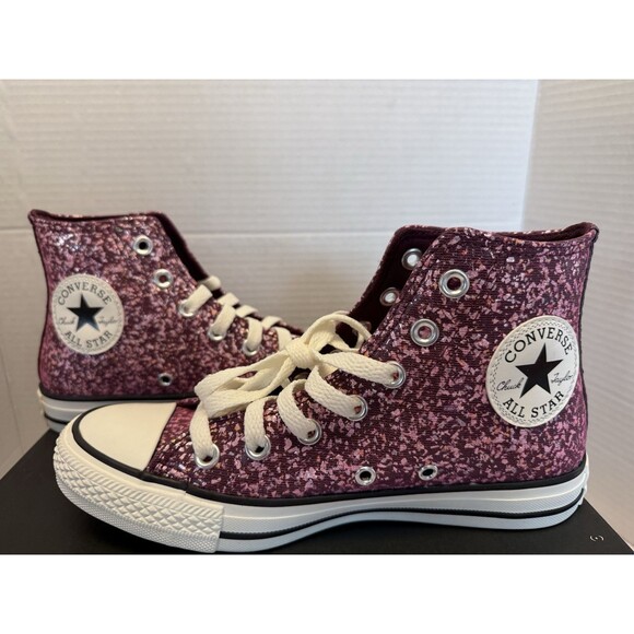 Converse Chuck Taylor All Star Hi Purple Pink Glitter Shoes Sneakers Sz 6.5 New - Picture 1 of 13